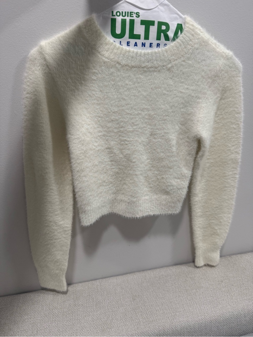 Urban Outfitters Cream Fuzzy Cropped Crewneck Sweater
